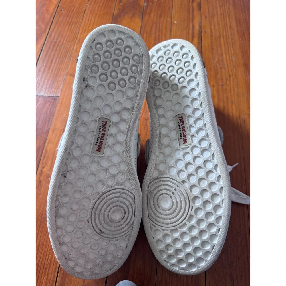 True Religion Mens White Perforated Leather Low Top Sneakers Size 10